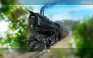black train with text overlay, EVE Online, Rokh, spaceship, Caldari
