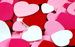 white, red, and pink hearts cutouts