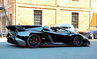 black Lamborghini sports coupe, Lamborghini, Veneno, car, supercars