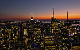 photo of tower lights during sunset, New York state, city, lights