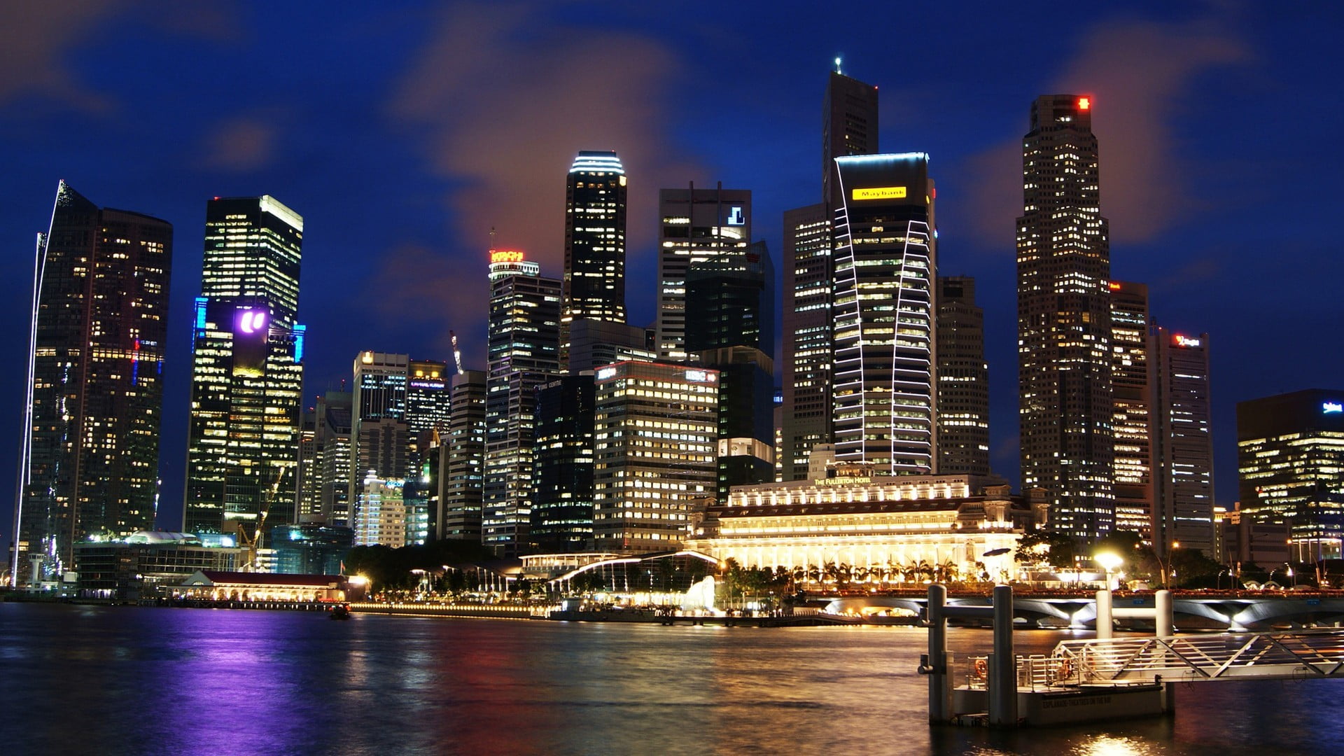 city buildings, city, cityscape, Singapore, night