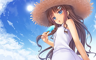 brown-haired animated girl wearing straw hat