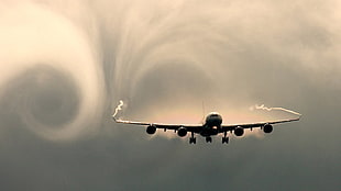gray airplane, airplane, aircraft, Airbus, contrails