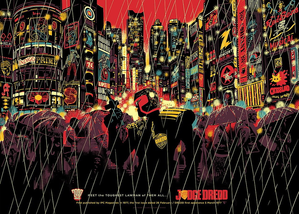 Judge Dredo poster, 2000 AD, Judge Dredd, Dredd, rain HD wallpaper