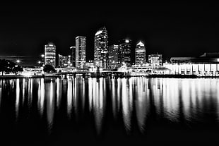 grayscale photo of city