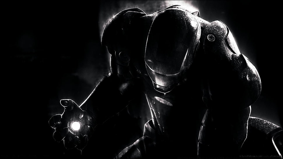 black and white Iron Man digital wallpaper HD wallpaper