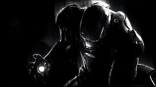 black and white Iron Man digital wallpaper