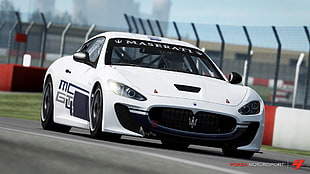 white Maserati coupe, Forza Motorsport, Forza Motorsport 4, car, video games HD wallpaper