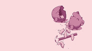 pink piggy bank illustration, pigs, minimalism HD wallpaper