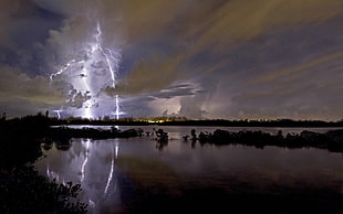 body of water, isles, and lightning, nature, landscape, lake, reflection
