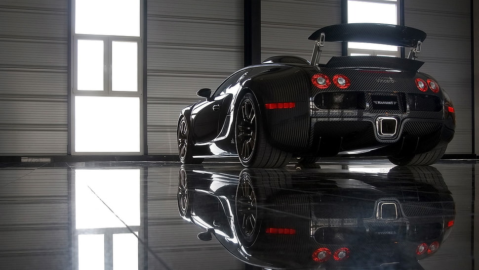 black vehicle, photography, car, Bugatti, reflection HD wallpaper