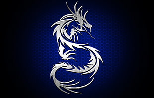 silver dragon with blue background wallpaper, dragon, tribal , blue, silver HD wallpaper