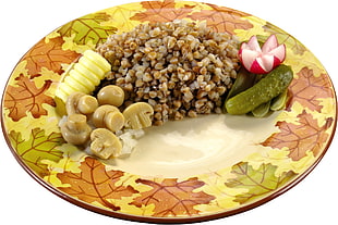 sliced mushroom with corn and pickles