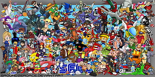 assorted animated characters, Sega, video games, crossover
