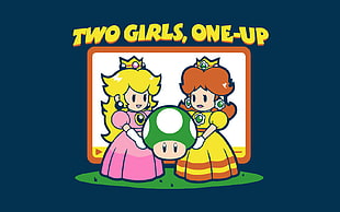 Princess Peach and Rebecca from Super Mario illustration, one up, Super Mario, Princess Peach, humor HD wallpaper
