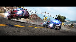black and red car screenshot, Need for Speed, crash, car, Dodge