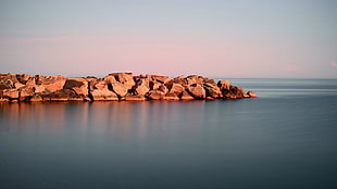 brown rocks, beach HD wallpaper