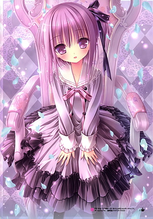 female anime in purple dress illustration