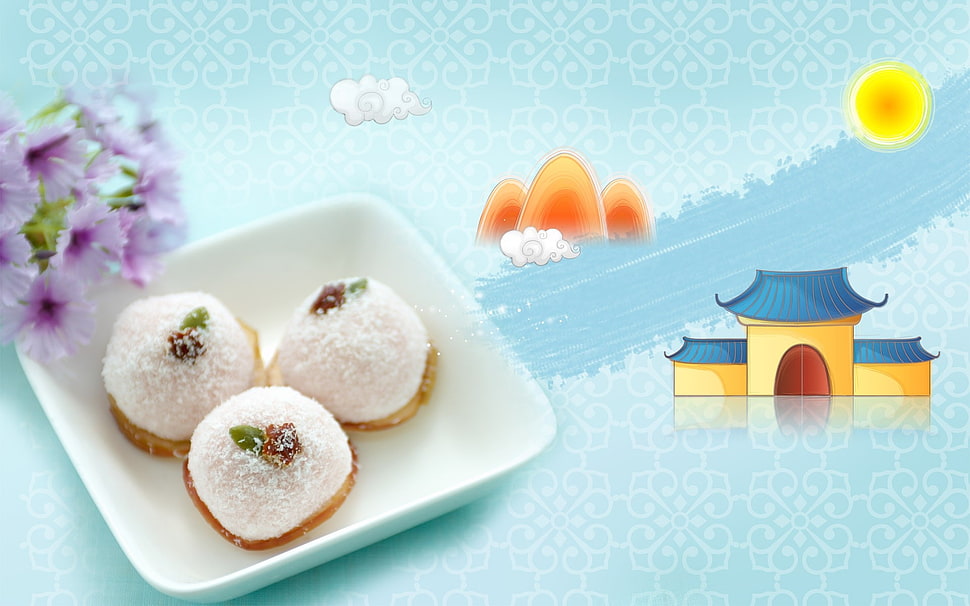 square ceramic plate with food HD wallpaper