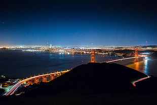 Golden Gate Bridge, San Francisco, bridge, city, lights, night sky