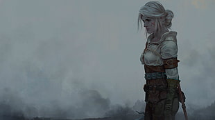 gray-haired female character, Cirilla Fiona Elen Riannon, white hair, The Witcher HD wallpaper
