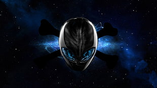 gray alien logo, space, universe, aliens, digital art HD wallpaper