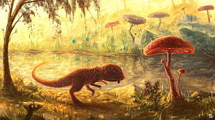 brown t-rex and mushroom 3D wallpaper, digital art, fantasy art, nature, The Elder Scrolls III: Morrowind