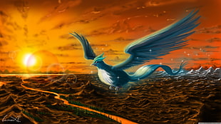 blue Arctic Uno digital wallpaper, Pokémon, landscape, Articuno