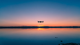 silhouette of plane, Quadcopter, Sky, Horizon