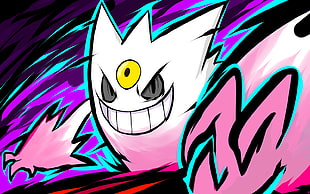 white and pink anime character, ishmam, Pokémon, Shiny Mega Gengar, Gengar