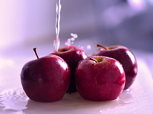 four red Apple fruits HD wallpaper