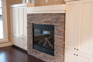 gray and black electric fireplace