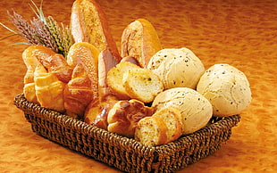 baked pastries on woven tray