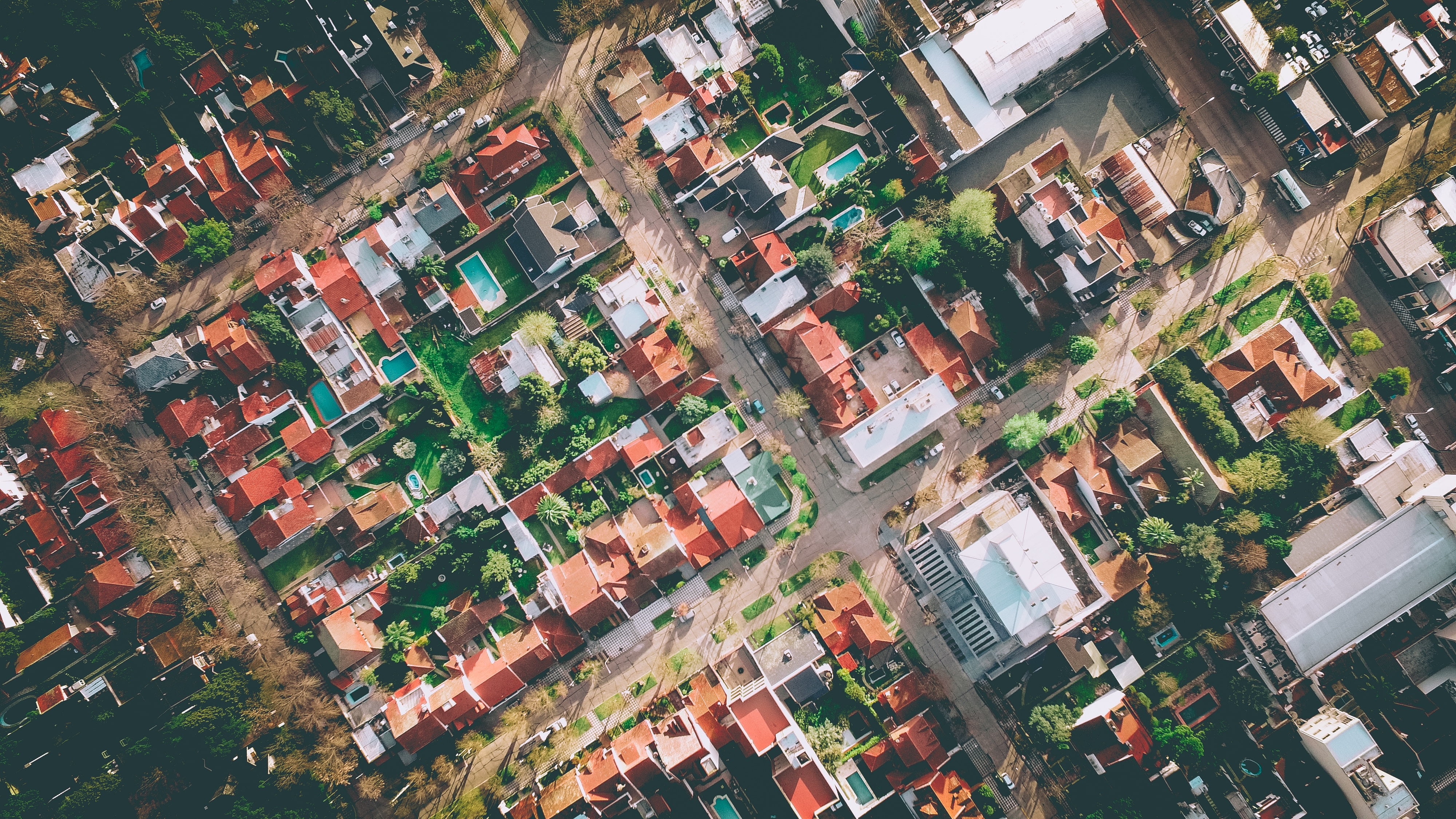 white concrete building, Buildings, Top view, City