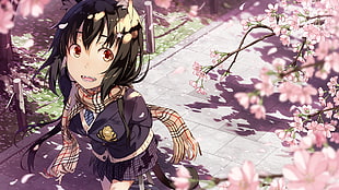 illustration of female anime character, scarf, school uniform, animal ears, original characters