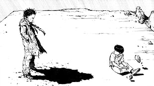 man standing and boy sitting on floor illustration, Akira, katsuhiro otomo, Monochrome Factor, manga
