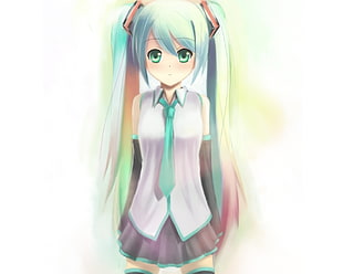 girl with green hair anime character illustration