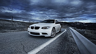 white Ford Mustang GT coupe, BMW, BMW M3 , clouds HD wallpaper
