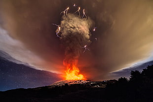 bonfire illustration, fire, nature, volcano, lava