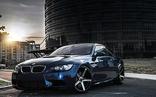 black BMW vehicle, car, BMW, city, sky HD wallpaper
