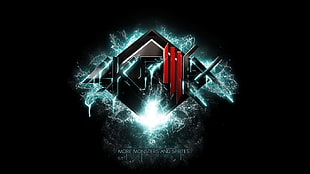 More Monster and Strotes text, Skrillex, logo, dark, black