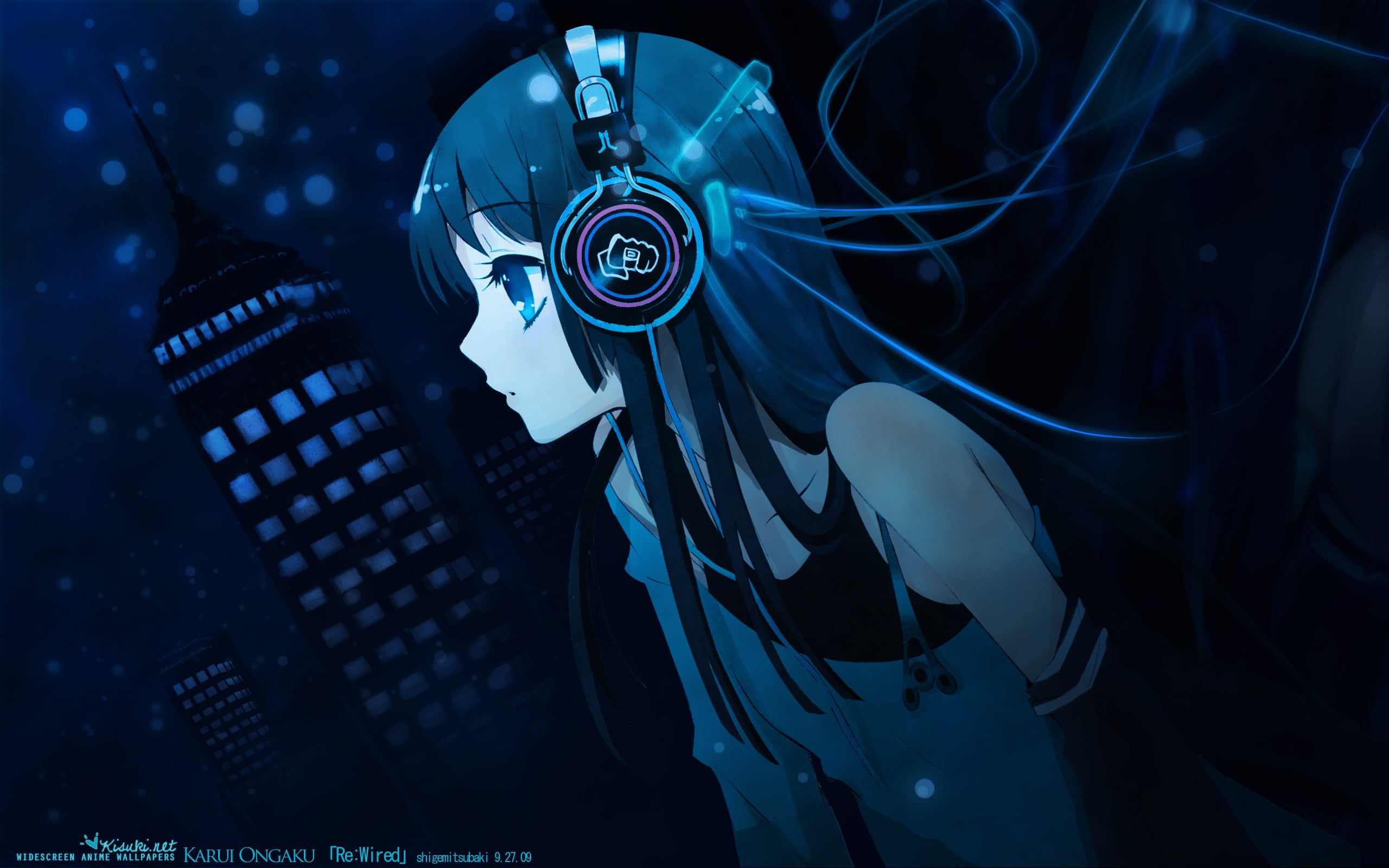 4. Anime girl with curly blue hair and headphones - wide 8