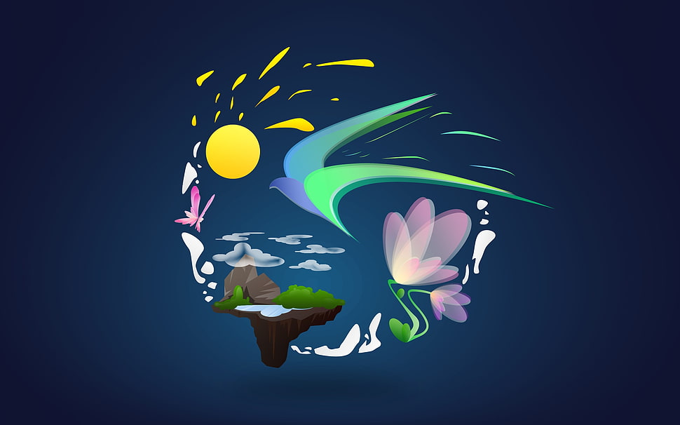 island and bird illustration HD wallpaper