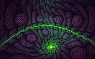 green, purple, and gray digital wallpaper