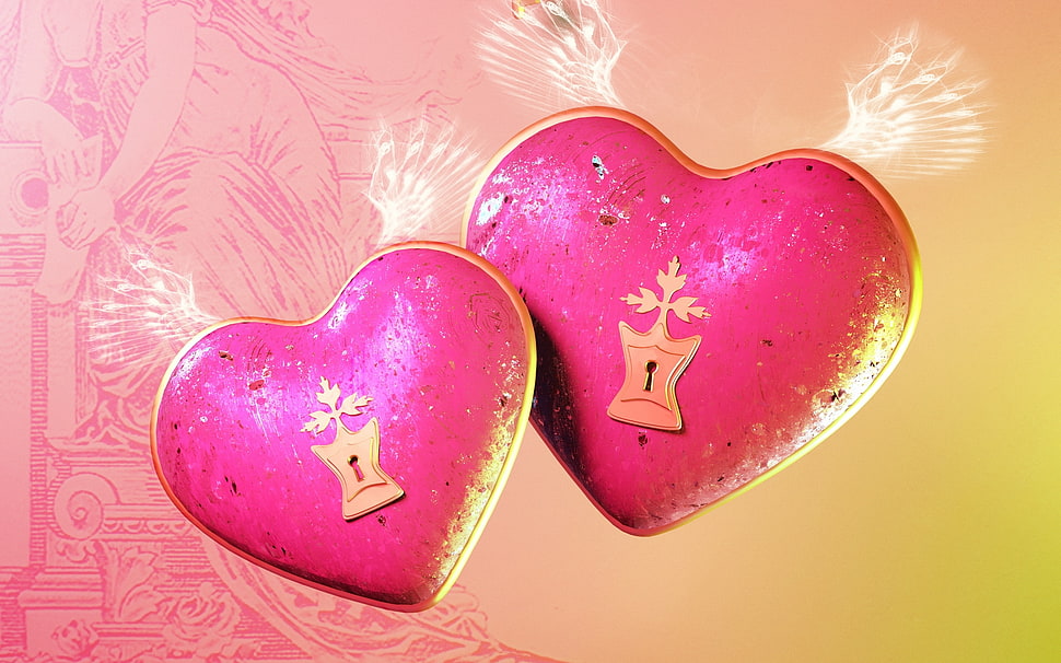two pink hearts wallpaper HD wallpaper