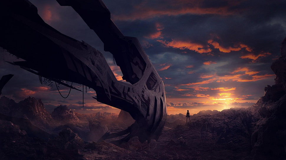 grey and black spaceship themed game wallpaper HD wallpaper