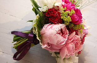 pink and green Peony flowers bouquet HD wallpaper