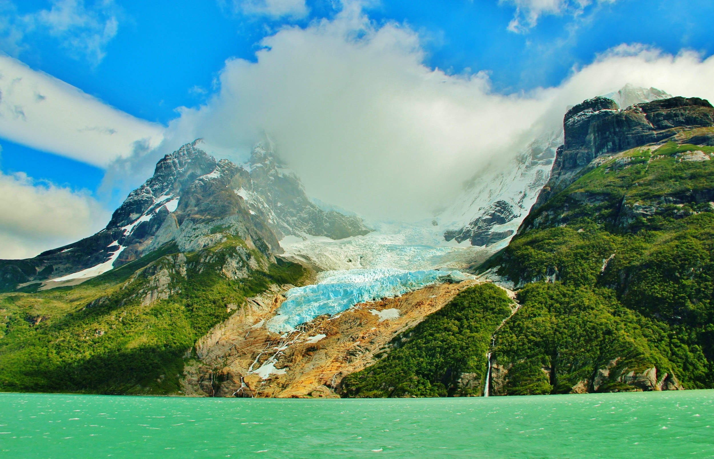 landscape photography of mountains and body of water, lake, glaciers, mountains, Chile