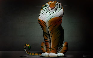 brown and white tiger wallpaper, tiger, cartoon, 3D, animals HD wallpaper