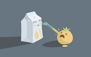 milk box and orange fruit illustration, juice, orange (fruit), happy, humor